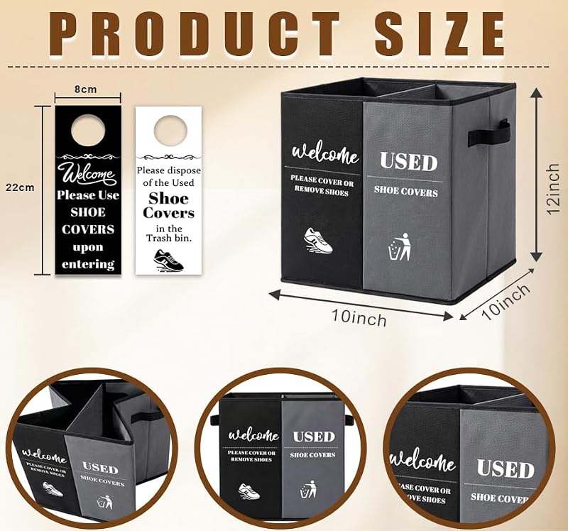 Foldable Shoe Cover Storage Box with Hanger Sign - Dual Compartment Organizer for Entryway