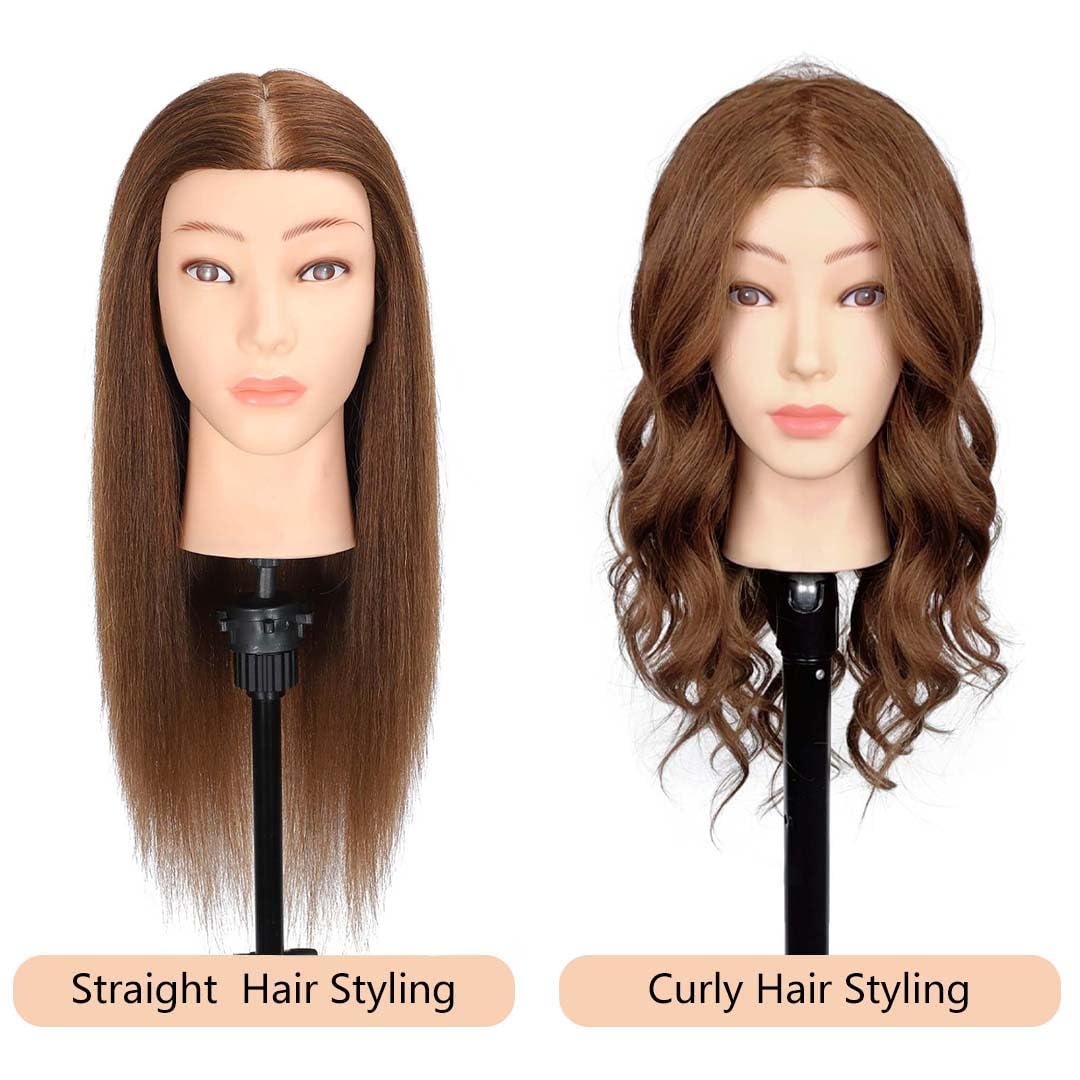 Human Hair Mannequin Head - 100% Real Hair Cosmetology Practice for Braiding & Hairstyling | Brown