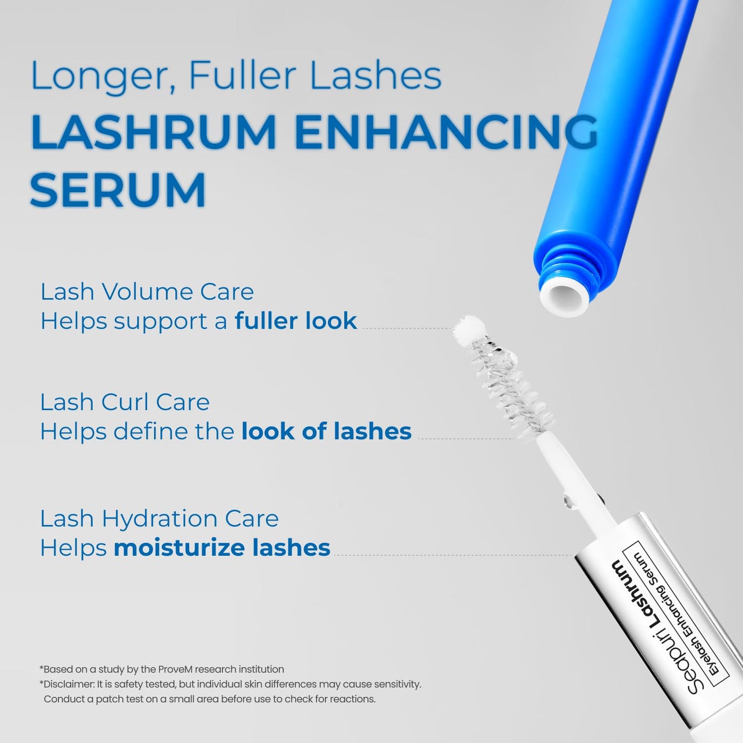 Seapuri Lashrum Eyelash Enhancing Serum | Lash Growth Serum with Caffeine, Peptide & Biotin | for Longer, Fuller Lashes | Dual Brush for Precise & Full Application | Non-Irritating, Daily Use