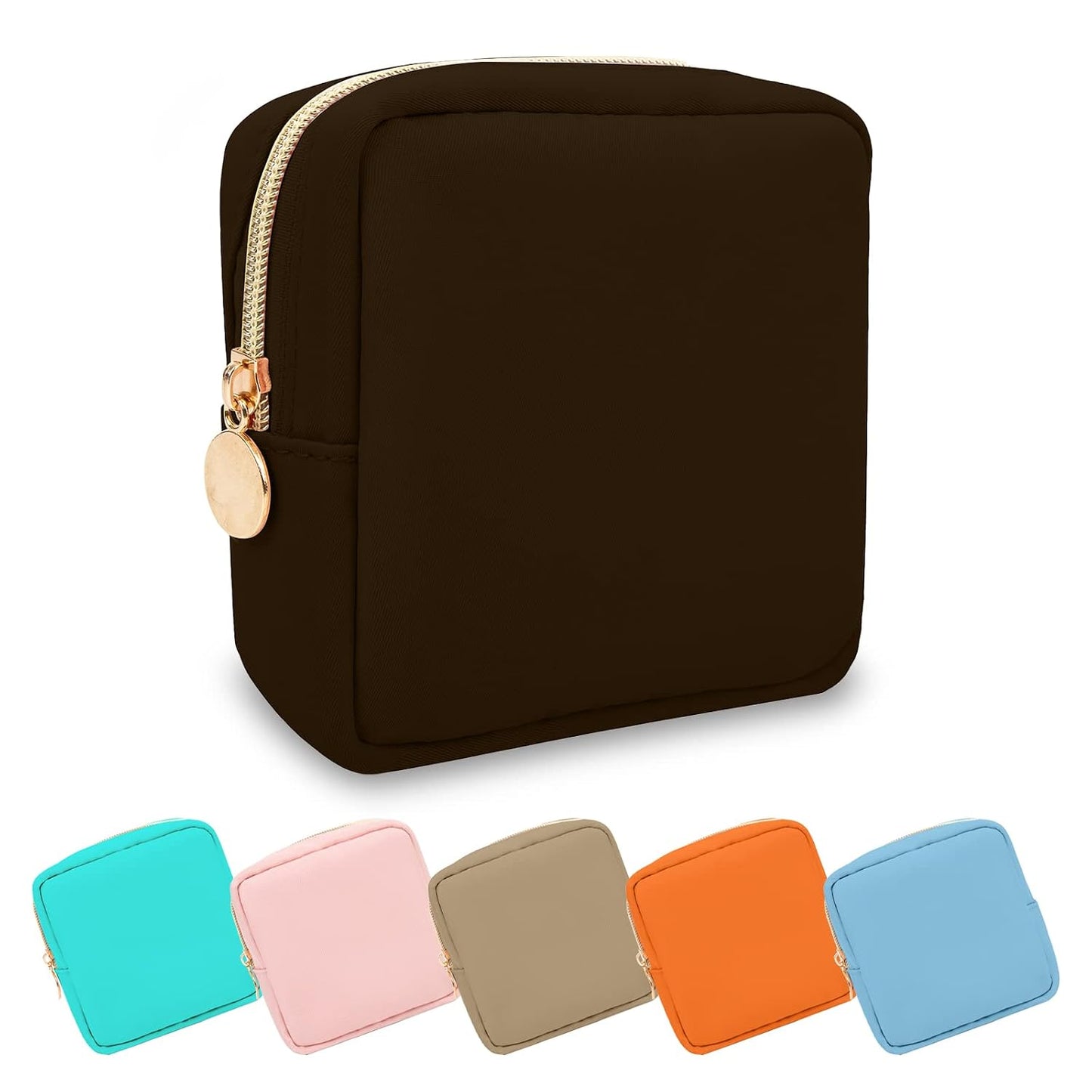 Waterproof Mini Floral Makeup Bag - Nylon Travel Pouch for Women | Cute Zipper Toiletry Organizer (Mini White-Flowers)