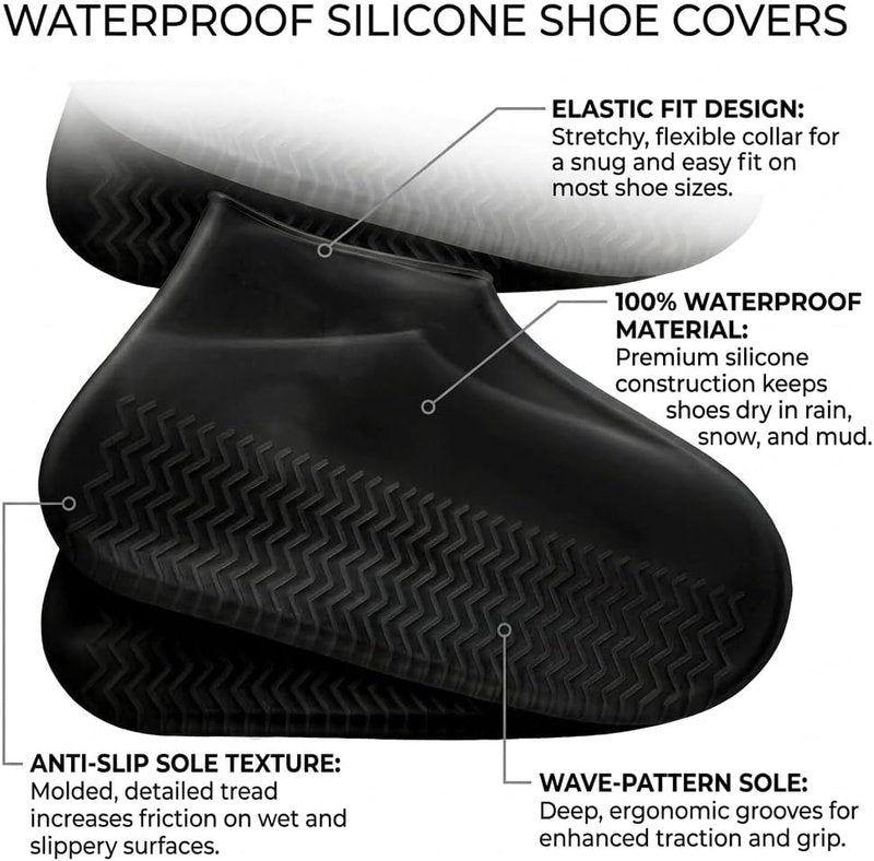 Waterproof Silicone Shoe Covers - Reusable Non-Slip Overshoes for Rain & Mud | Black Small