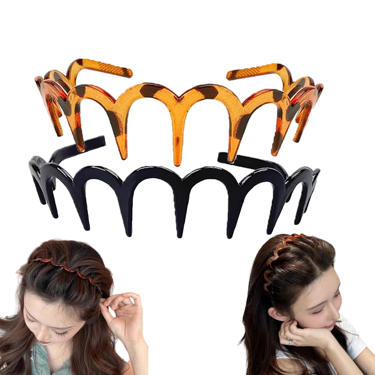 Zig Zag Headbands | U-Shaped Hair Comb with Slanted Teeth - Flexible, Lightweight, No Headache Styling Accessory for 90s Retro Look