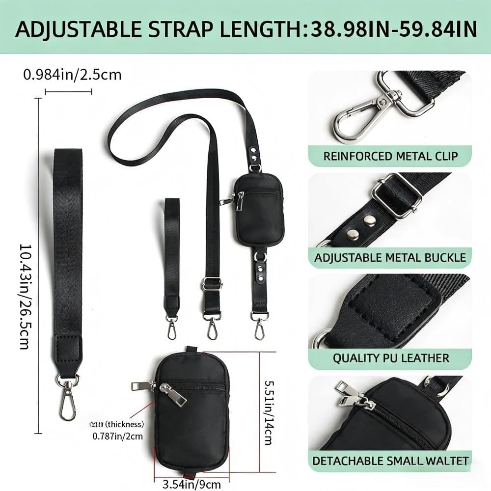 Crossbody Phone Lanyard with Zipper Pouch, Adjustable Neck Strap with Phone Tether, Anti-Lost Wrist Strap (pink)