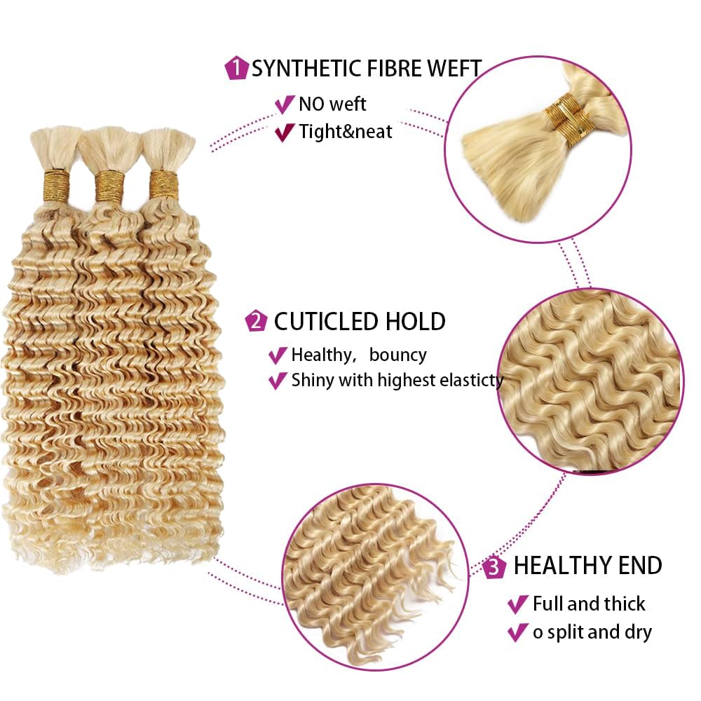 613 Boho Human Hair Braiding 27 613 Blonde Boho Human Hair Braiding Blonde Braids Deep Wave Knotless Bulk 27/613 Braids 16 16 16 Inch