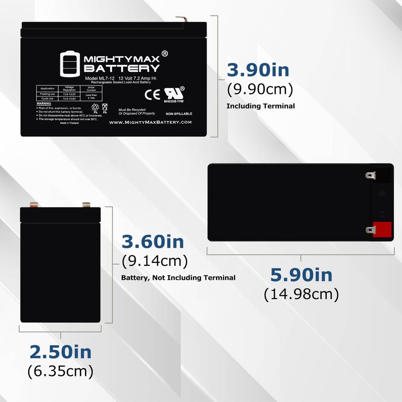 Mighty Max Battery Extended Range Drop in Replacement for 12v Razor Scooter ride on toy 7ah battery kit and harness