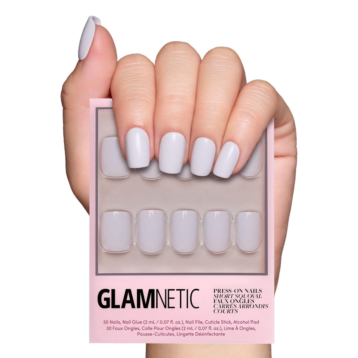 Press On Nails - Caviar | Semi-Transparent Short Almond Shape, Salon Quality | 30 Nail Kit with Glue, 15 Sizes Available