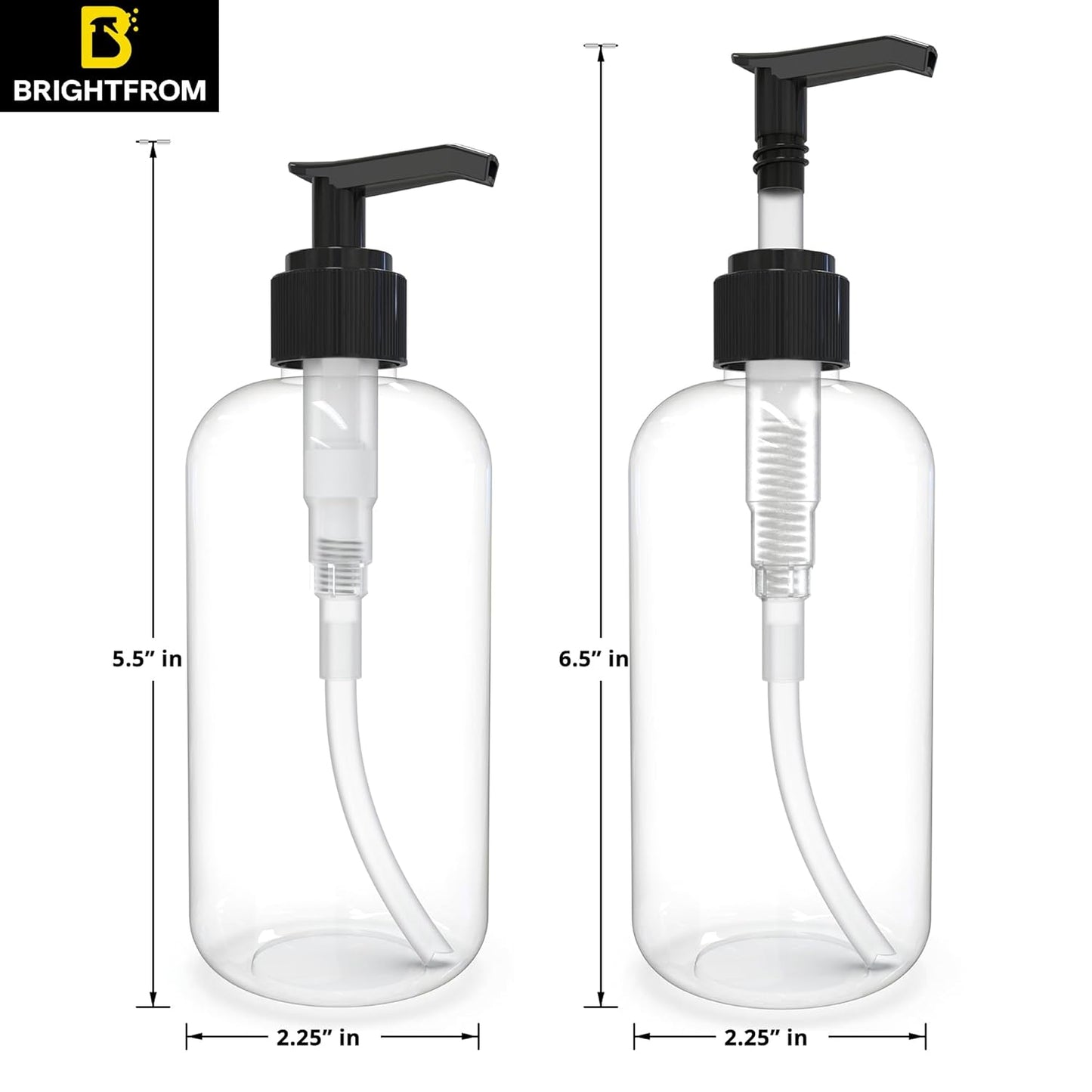 Empty Lotion Pump Bottles - 8 Oz Refillable BPA-Free Plastic Containers | Clear for Soap, Shampoo, Lotions & Creams (Pack of 2, Black)