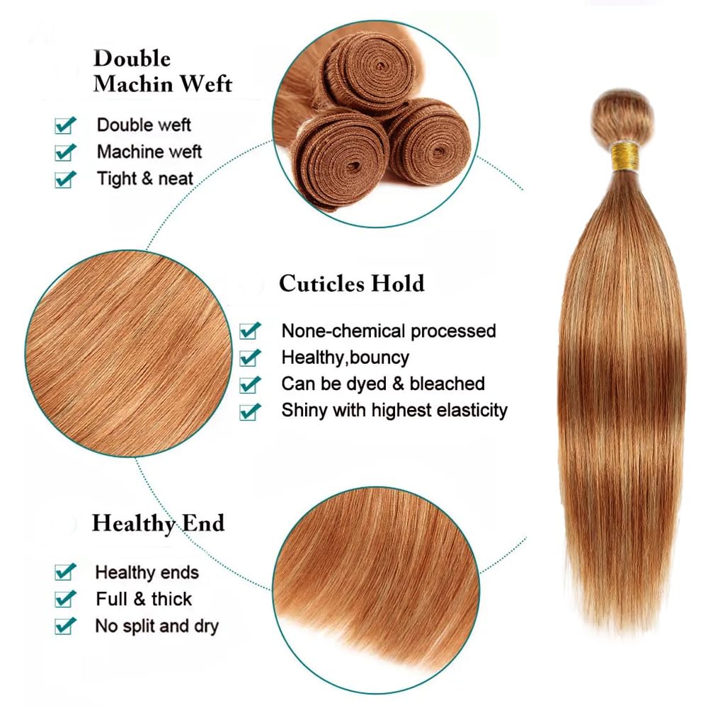 Blonde Bundles Human Hair P27/30 Highlight Straight Bundles 26 26 26 Inch 2 Tone Honey Blonde Mixed With Light Brown Straight Hair Extensions No Tangle