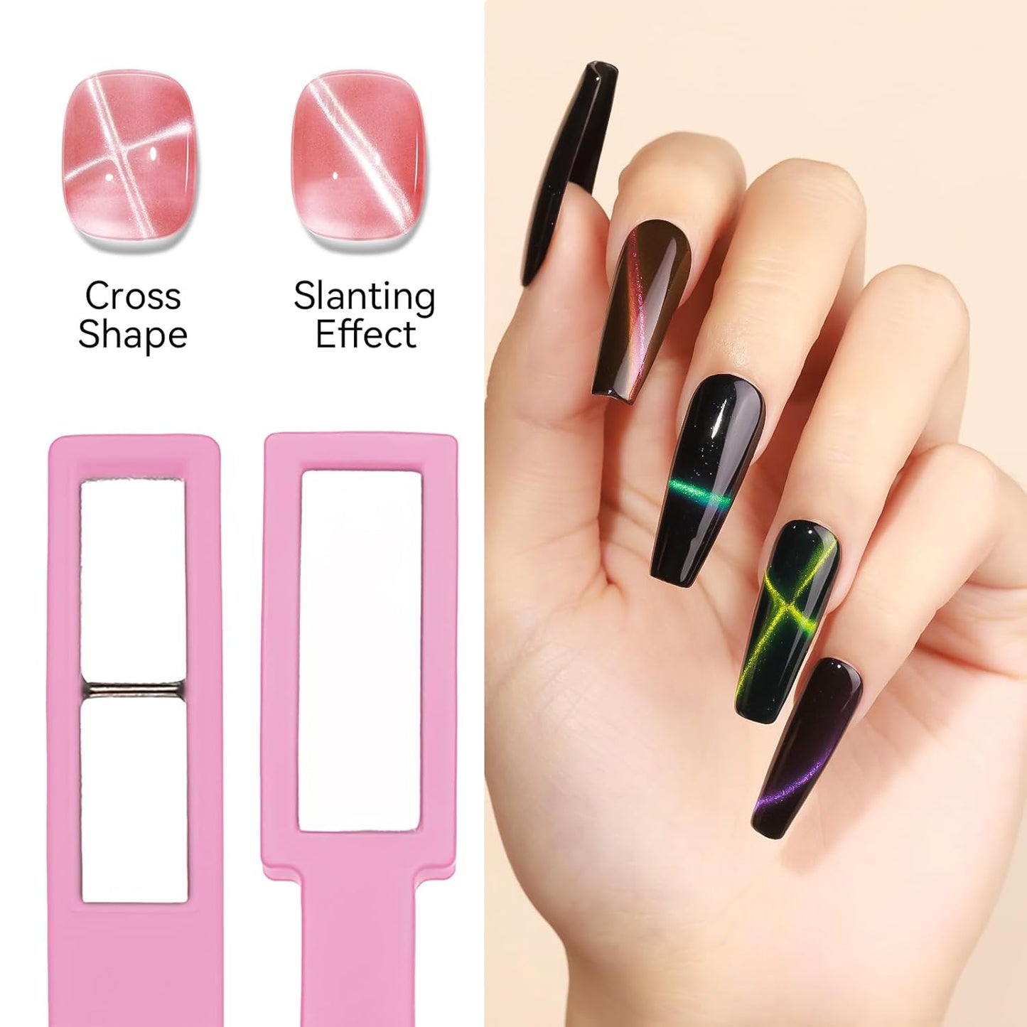 MIZHSE 5-in-1 Nail Magnet Tool - Multifunctional Cat Eye Magnet for Stunning Nail Art | Pink Design
