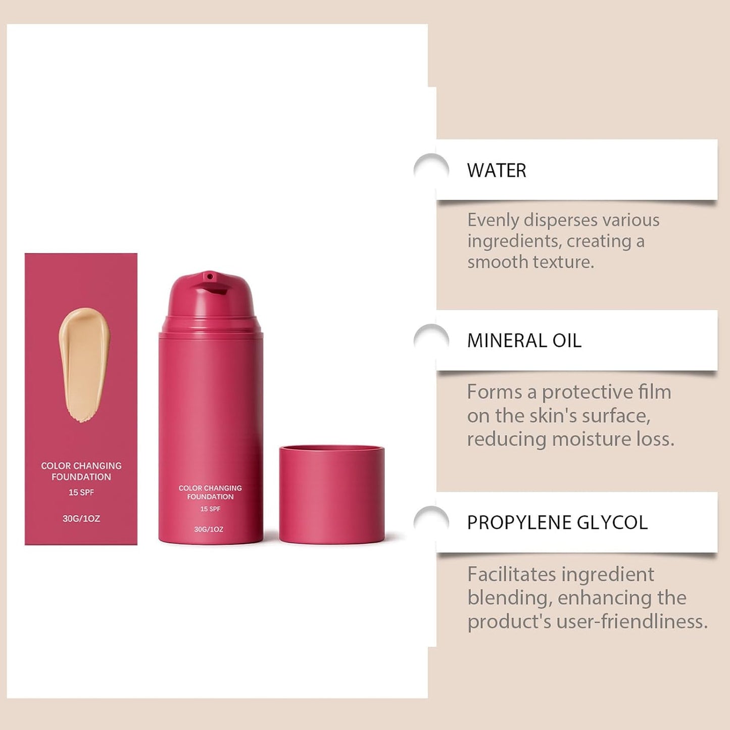 Color Changing Foundation - Skin Tone Adapting Liquid Makeup for Women | Lightweight Buildable Coverage, SPF 15