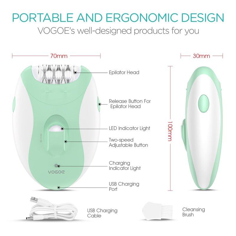 Epilators Hair Removal for Women with 21 Tweezers & LED Light, 2 Speeds Cordless Facial Hair Removal for Women, Electric Hair Removal Epilators Rechargeable for Arms, Legs, Face HR110 (Light Green)