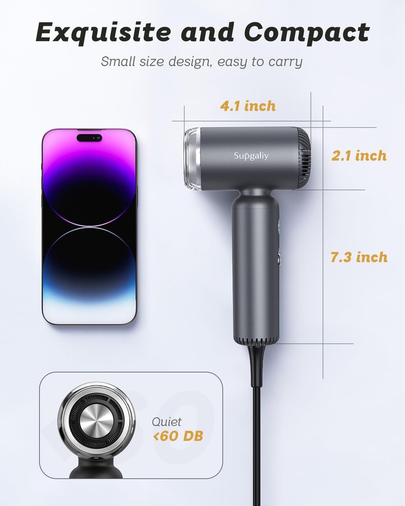 Dual Voltage Hair Dryer - High-Speed Ionic Blow Dryer for Fast Drying | Compact Travel Hairdryer with Magnetic Curly Diffuser, 100-240V