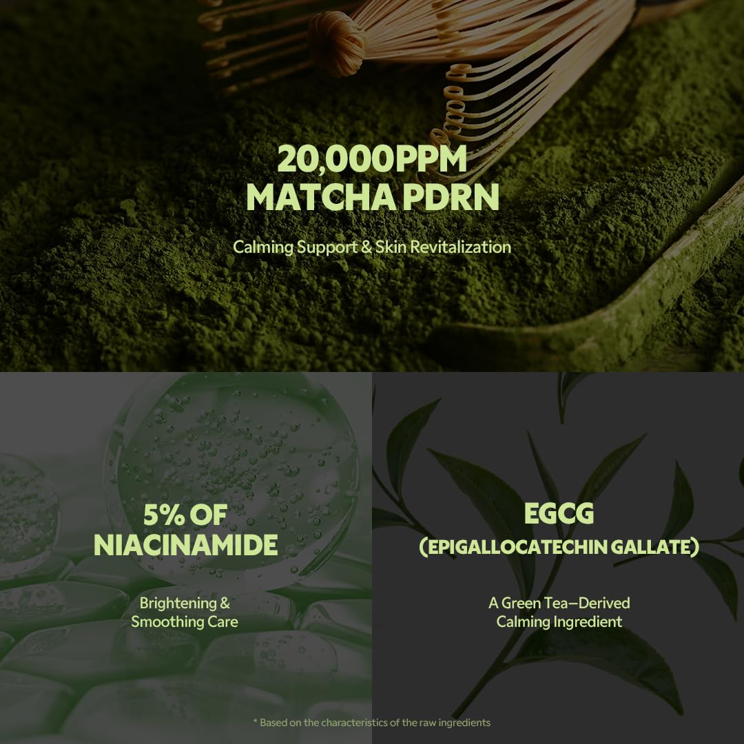 Matcha Dual PDRN Serum - Red Skin Relief & Glass Skin Glow | 20,000ppm Vegan Matcha, 5% Niacinamide, Hydrating Korean Face Serum for Sensitive & Acne-Prone Skin