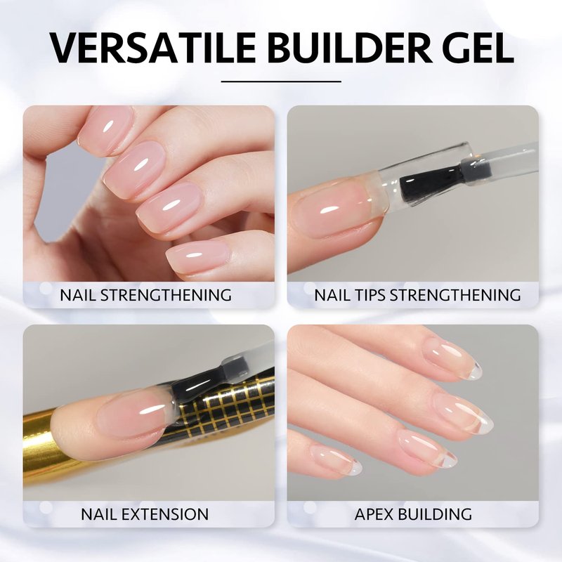 GAOY Clear Builder Gel for Nails, 16ml Nail Strengthener in a Bottle, Nail Extension Hard Gel, Soak Off Long Lasting UV Light Cure, Base Coat Top Coat Needed