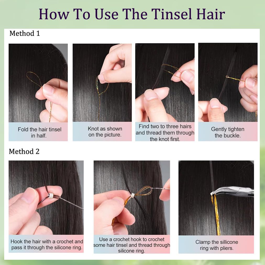 Hair Tinsel Kit With Tools 18 Colors 48 Inch 3600 Strands Fairy Tinsel Hair Extensions Glitter Hair Tinsel Christmas Party Festival Hair Accessories for Women Girls(48 Inch,18 Colors)