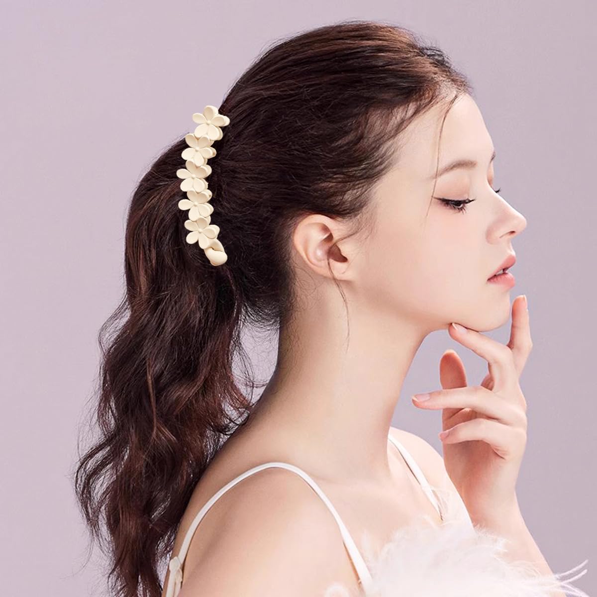 8 Pcs Bow Banana Clips Flower Banana Hair Clip Wavy Shape Large Claw Clips Matte Strong Hold Ponytail Holder Barrettes Styling Accessories for Women Girls Thick Thin Hair