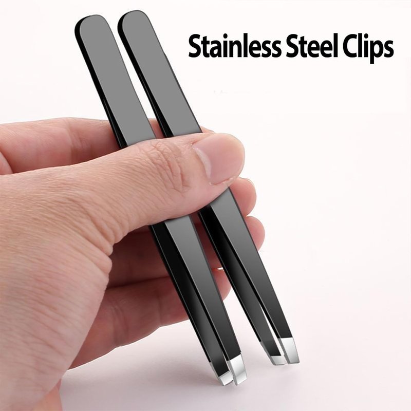Stainless Steel Tweezers Set - 4-Piece Professional Grooming Tools for Eyebrows, Facial Hair & Splinters | High Precision (Black)