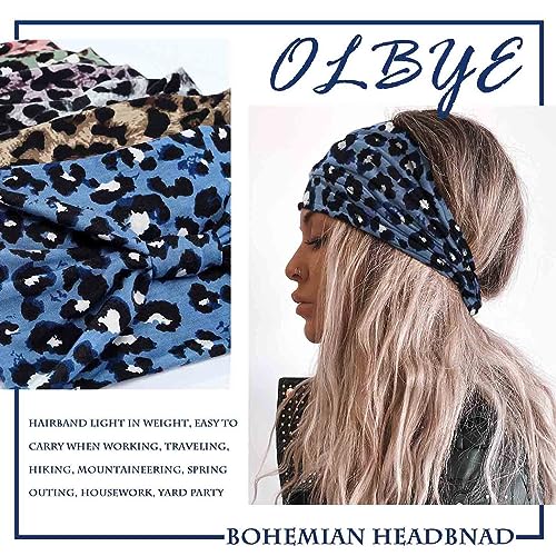Olbye Leopard Turban Headband - Wide Boho Non-Slip Yoga Hair Wrap (H-Leopard)
