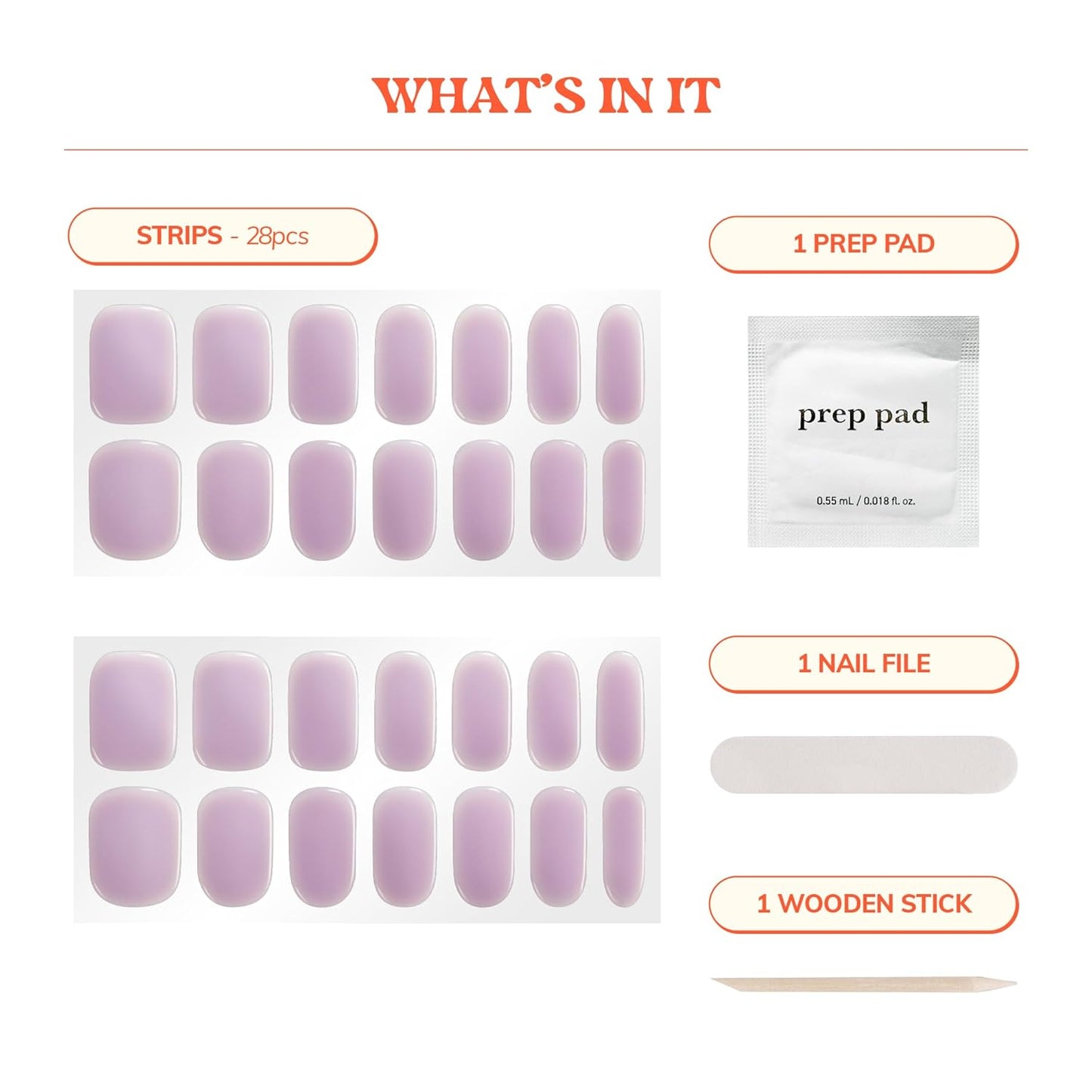 Semi Cured Gel Nail Strips - Easy Apply & Remove, Salon Quality | Solid Purple | 28 Strips, Prep Pads, Nail File & Stick