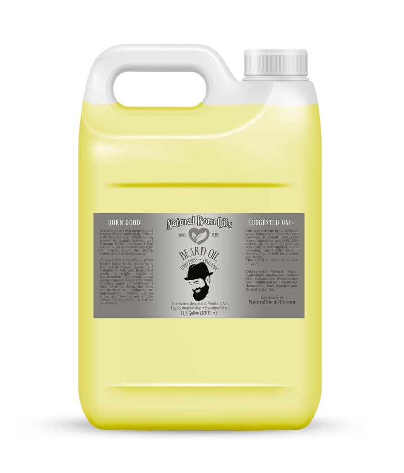 Natural Born Oils Beard Oil, 1 Gallon, Organic, Contains Natural Vitamin E, Jojoba and Argan Oils, Cold-Pressed, Natural Ingredients, Deep Beard Conditioning, Skin Care