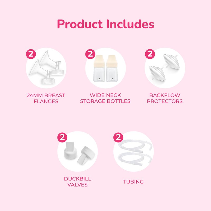 Spectra - Premium Breast Milk Pump Accessory Kit with Baby Bottles - Medium 24mm - Breast Pump Accessories - 2 Pack