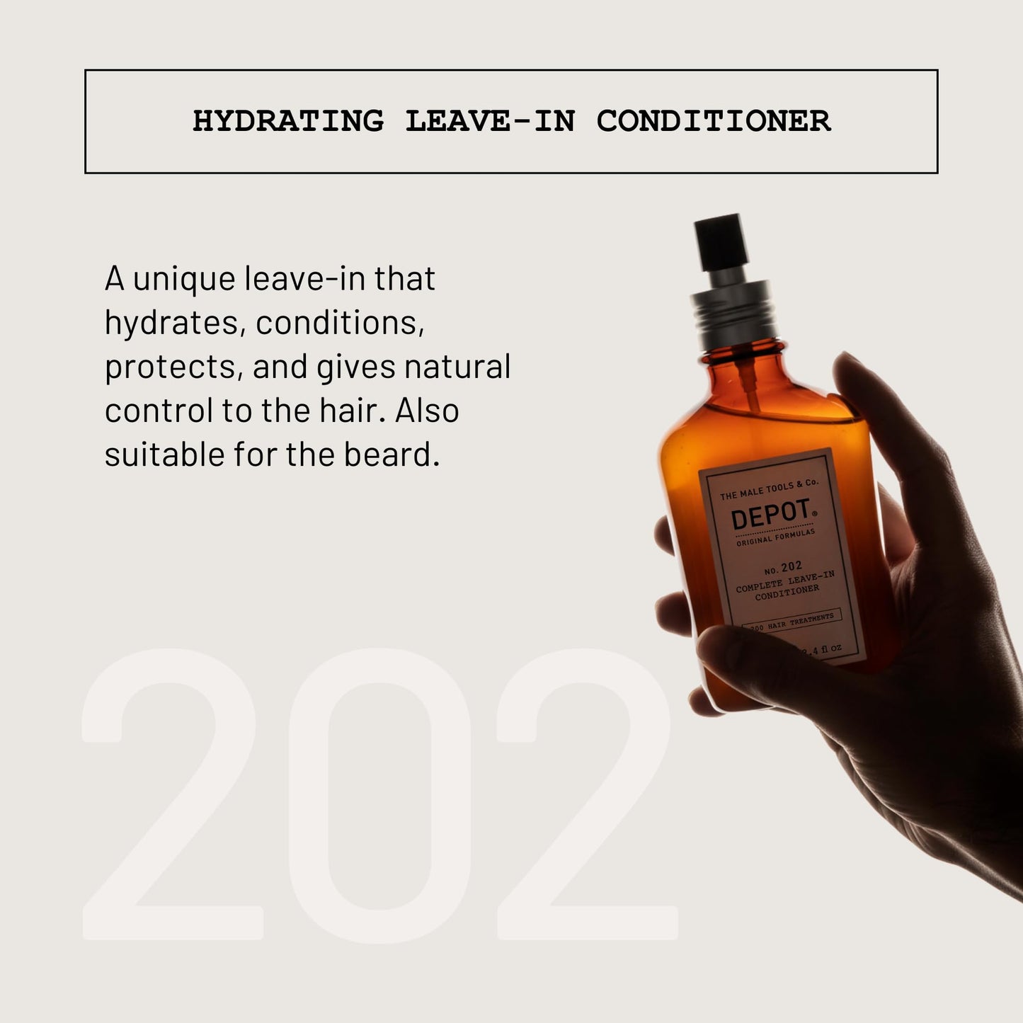 DEPOT No. 202 Complete Leave-In Conditioner for Hair & Beard | Lightweight Hydration & Conditioning with Botanical Complex | 3.3 fl.oz.