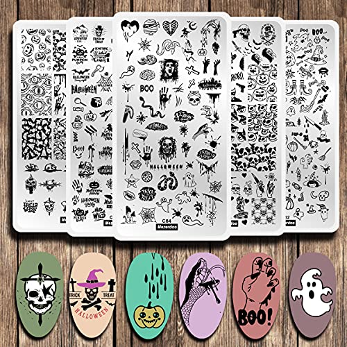 5pcs Halloween Nail Stamping Plates C81-C85 - Skull, Ghost & Witch Designs