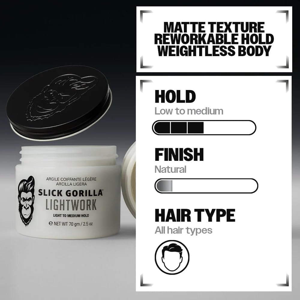 Slick Gorilla Lightwork Matte Hair Clay for Men, Flexible Hold, 2.5 oz