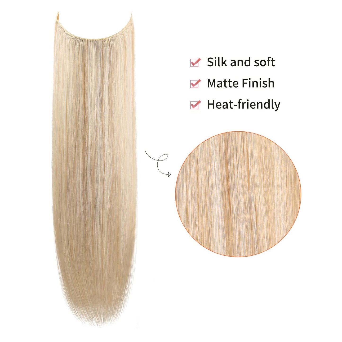 REECHO Invisible Wire Hair Extensions with Transparent Headband Adjustable Size Removable Secure Clips in Straight Secret Hairpiece for Women (16Inch (Pack of 1), Light Blonde)