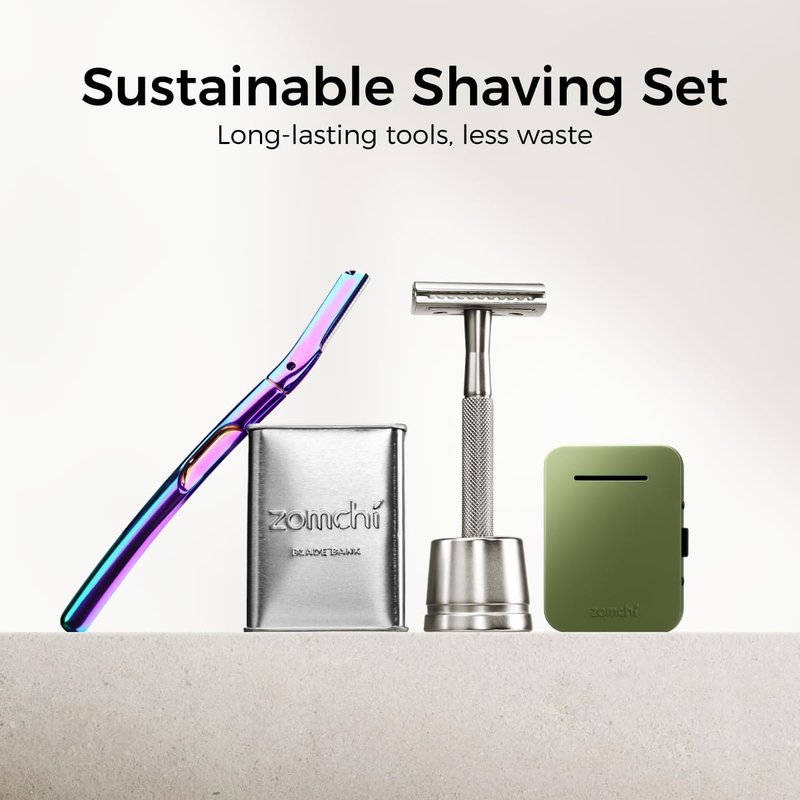 ZOMCHI Razor Blade Bank for Used Double Edge Safety Razor Blades, Compact Disposal Container for Safe Storage and Travel (Olive Green)
