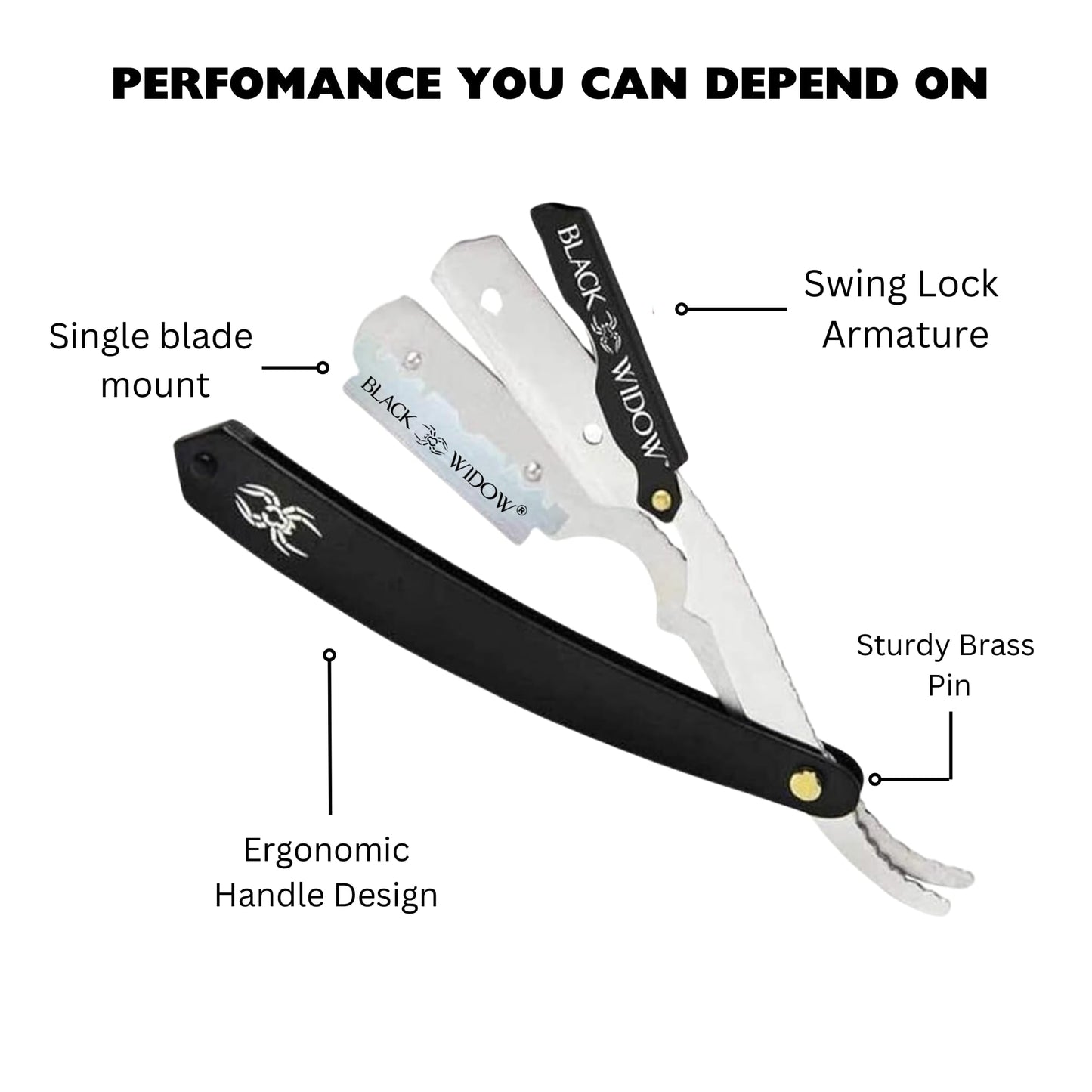 Black Widow Professional Straight Razor for Barbers – Wooden Handle, Stainless Steel Blade Holder – Precision Shaving Tool for Men’s Grooming – Easy Blade Replacement – Est. 2016