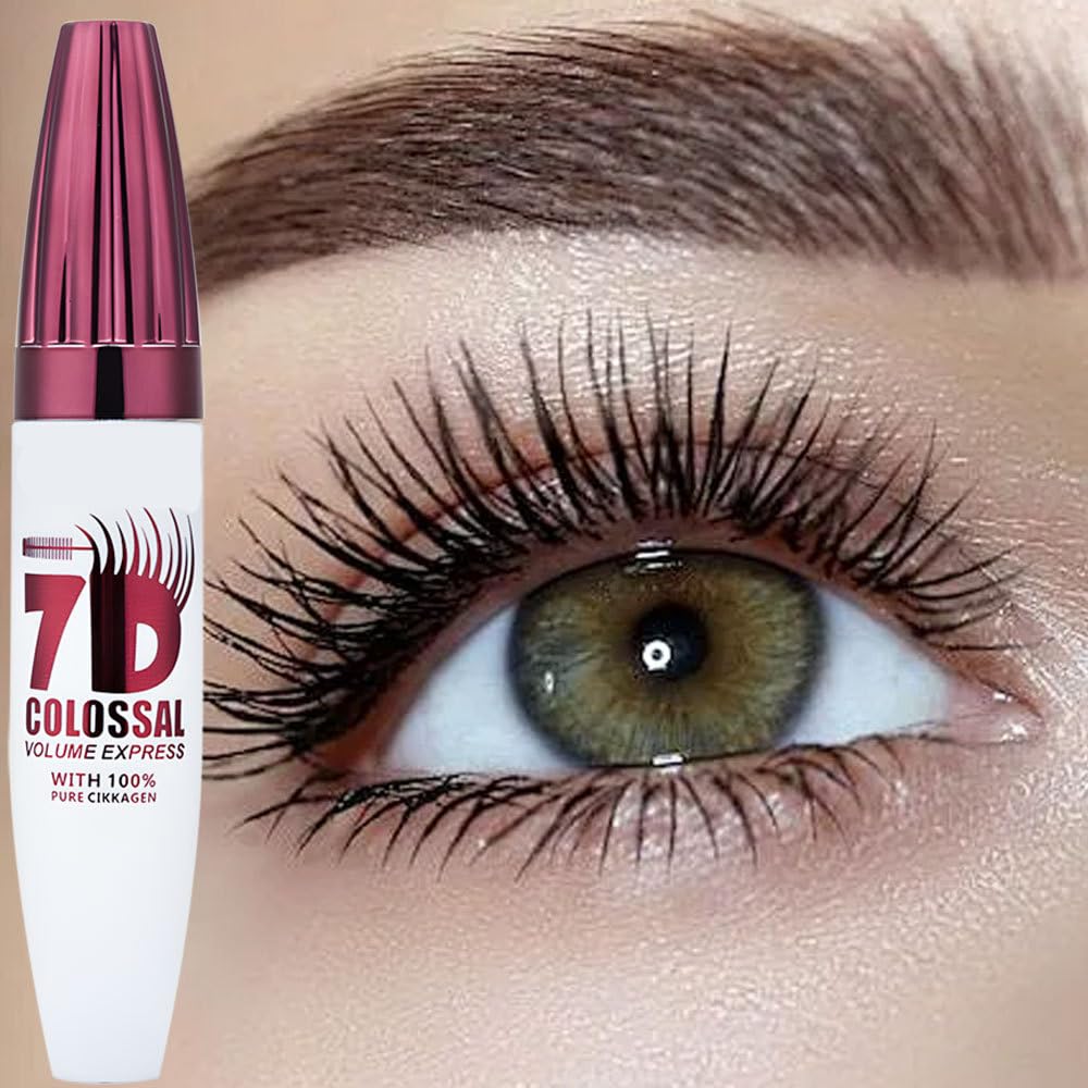 2pcs 7d Mascara Fiber Lashes Waterproof, Colossal Mascara Black Long-Lasting & Buildable Volume, Natural Length, Exquisitely Full Lashes, Smudge-Proof, Thickening Eye Makeup for Defined Curl (0.35 oz)