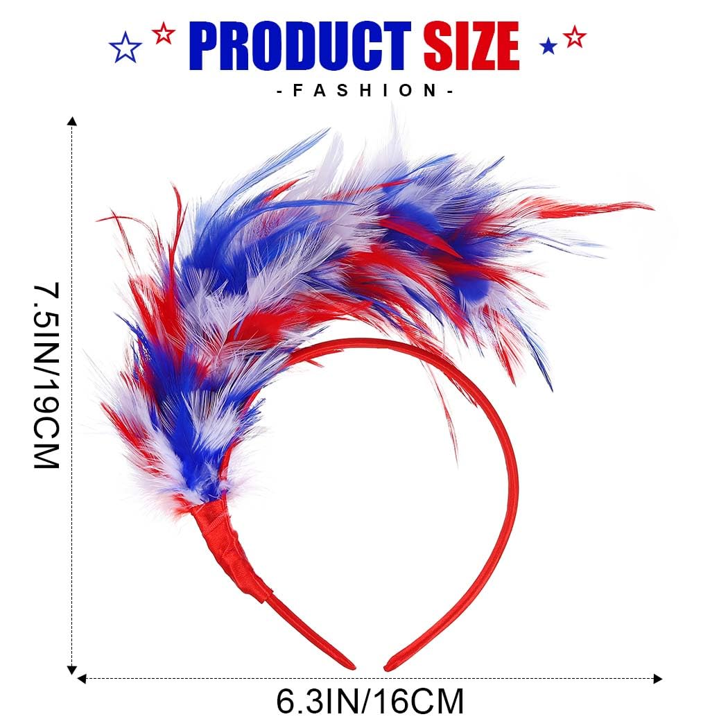 Zoestar Feather Fascinator Headband 4th of July Headpiece Patriotic Independence Day Party Festival Hair Accessories for Women (Blue White Red)