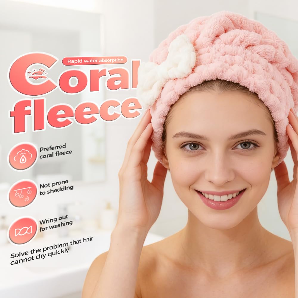 lulupureclean Absorbent Hair Towel Wrap for Wet Hair, 2026 New Cute Bow Design Microfiber Hairs Towel, Dry Quick Hairs Turban Wrap for Home and Travel, Soft and Lightweight Shower Caps Women (Grey)