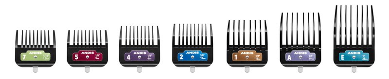 Andis 562014 Premium Clip Animal Comb Set – Built with Plastic, Includes 7 Color Coded Combs of Different Sizes, Metal Clip to Attach Comb - Fits Ultra Edge & Ceramic Edge Blades, Multicolor