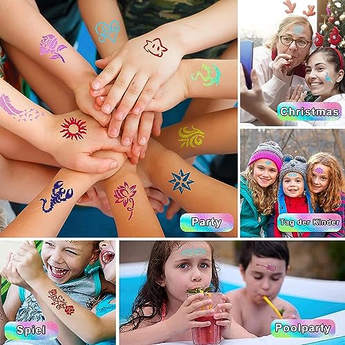 Aottom Glitter Tattoo Kit for Kids & Adults, 41 Colors, Rhinestones & Stencils