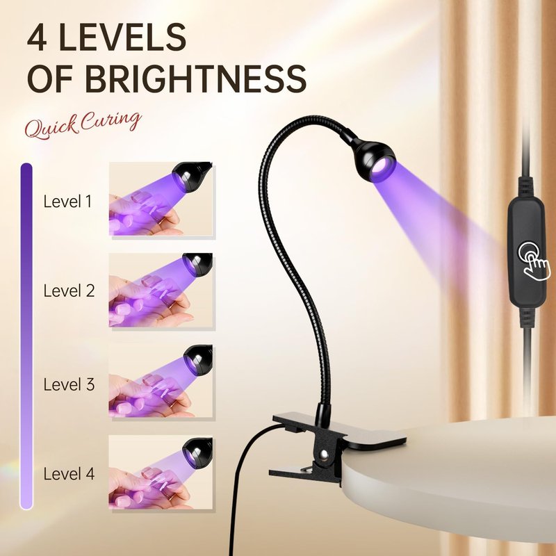 AORAEM LED Nail Lamp - Professional Gel Nail Curing Light with Gooseneck Clamp | Adjustable Black Design