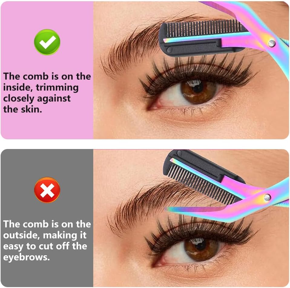 Professional Eyebrow Trimmer Scissors - 2-in-1 Stainless Steel Cutter & Comb Tool for Men & Women | Pink