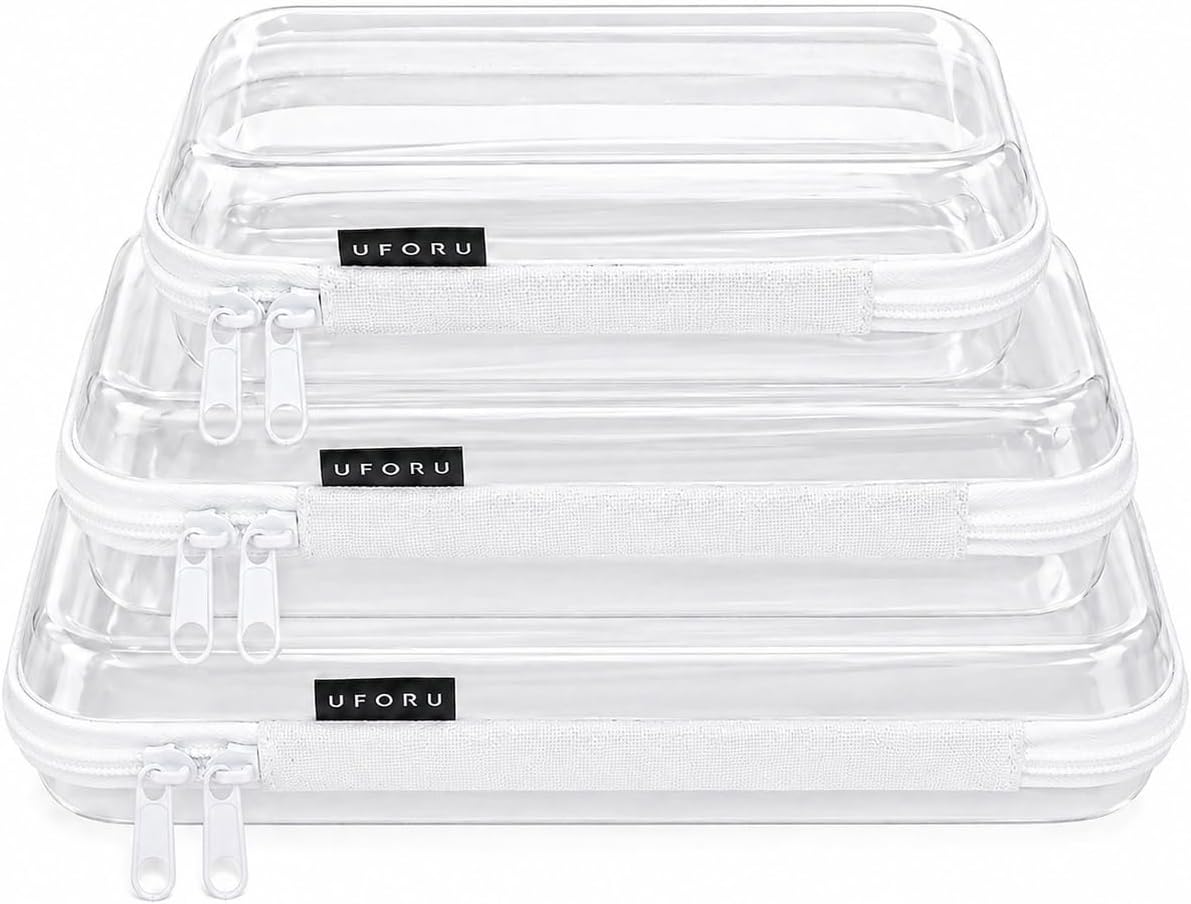 Clear Hard Shell Zipper Case - 3 Pack Portable Makeup & Toiletry Organizer | Ideal for Travel, Diaper Bags, Toys & Tech Supplies