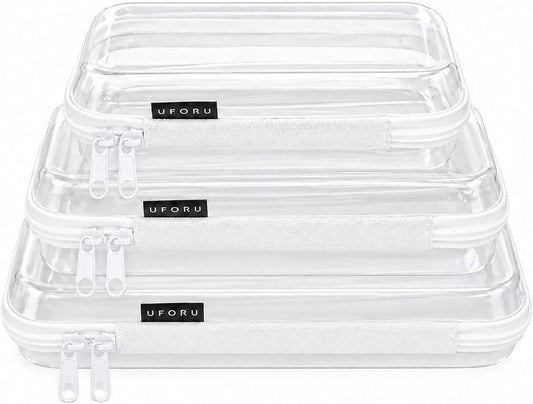 Clear Hard Shell Zipper Case - 3 Pack Portable Makeup & Toiletry Organizer | Ideal for Travel, Diaper Bags, Toys & Tech Supplies