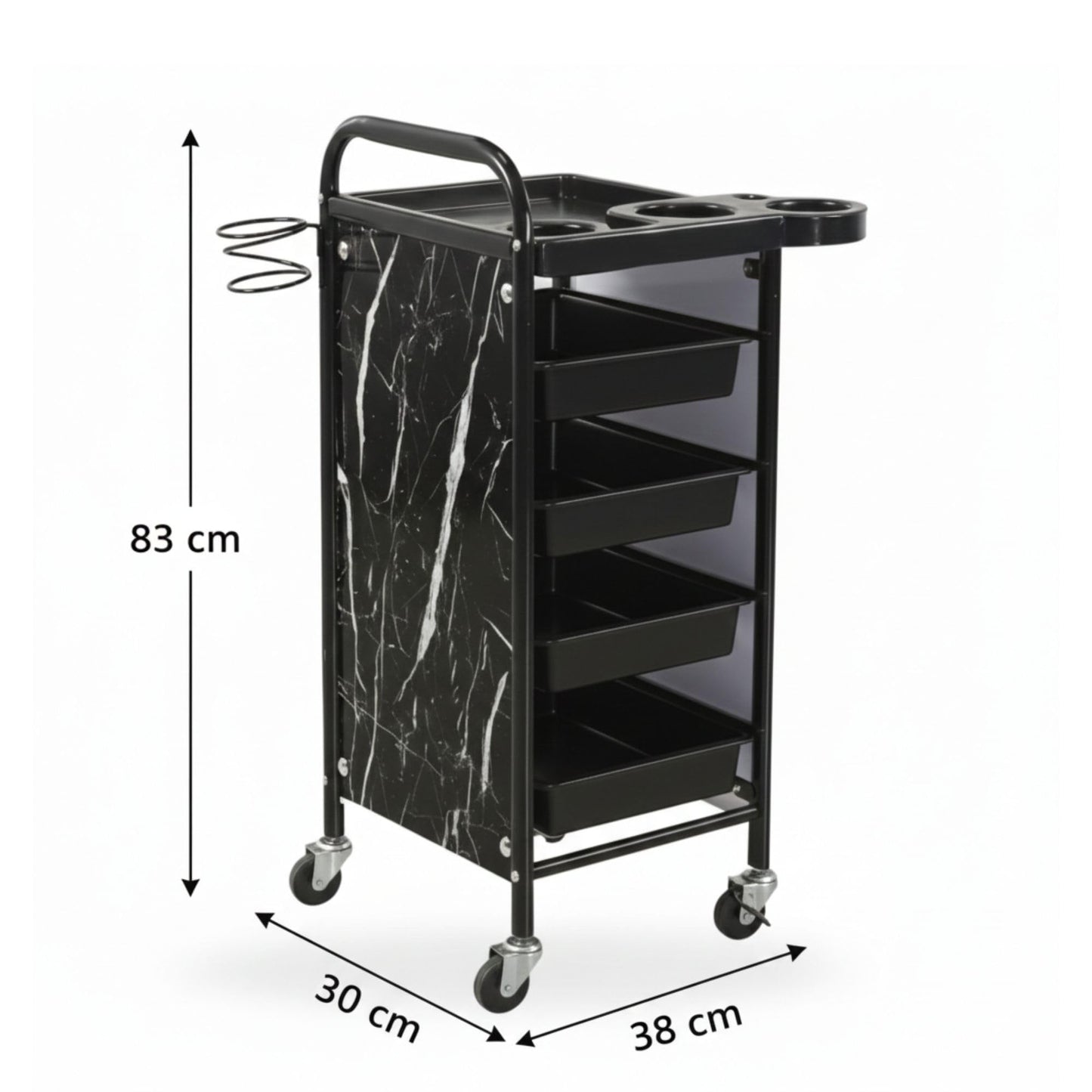 Salon Trolley Cart with 5 Layers – Durable Black Metal Salon Cart with Smooth Wheels, Spacious Storage Trays, and Stable Design – Perfect for Barbers, Stylists & Beauty Salons