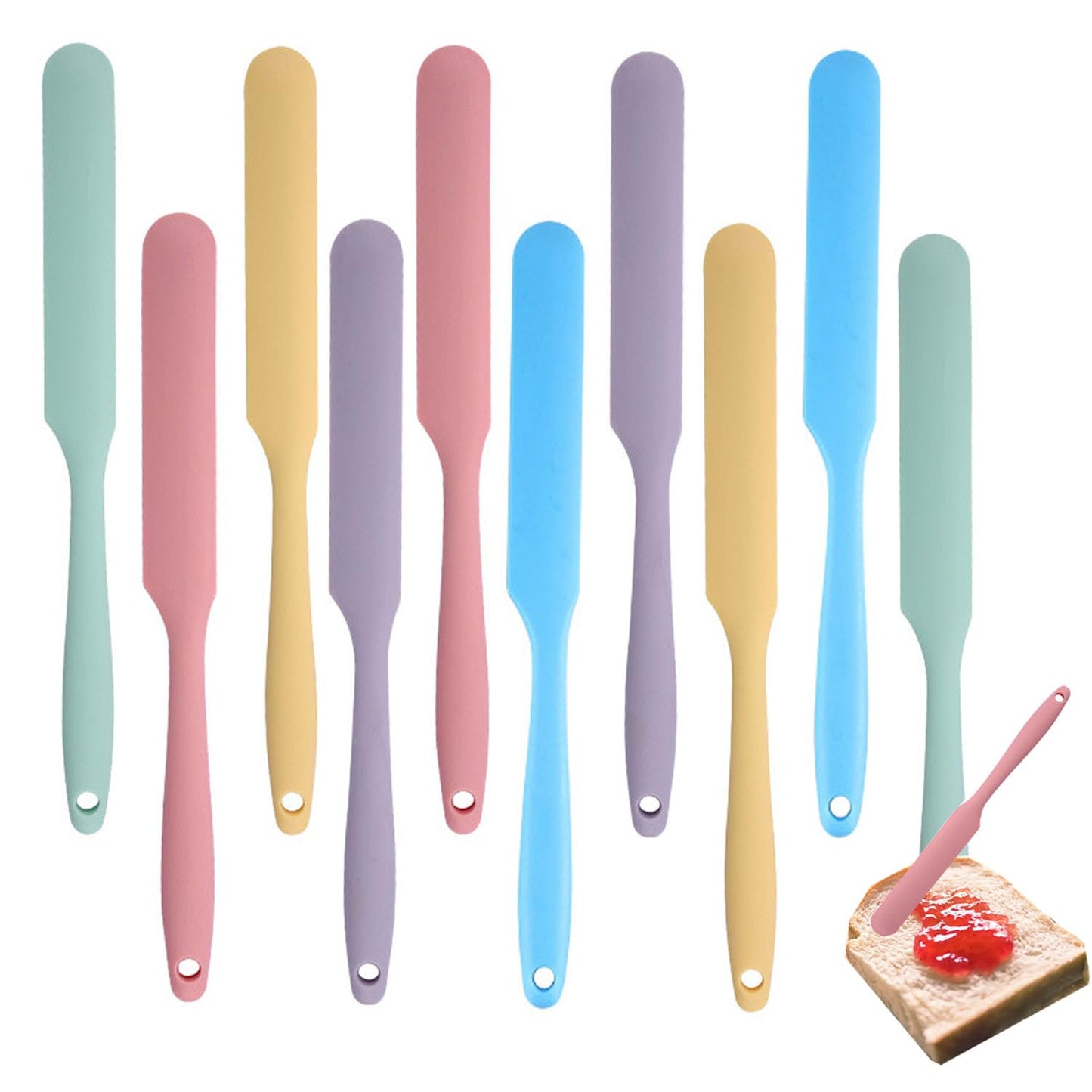 Silicone Jar Spatulas, 10 Pieces Silicone Spatula Small Butter Cake Cream Spatulas Set Long Handle Mini Non Stick Mixing Batter Baking Scrapers for Kitchen Baking Use (10, Macarone)