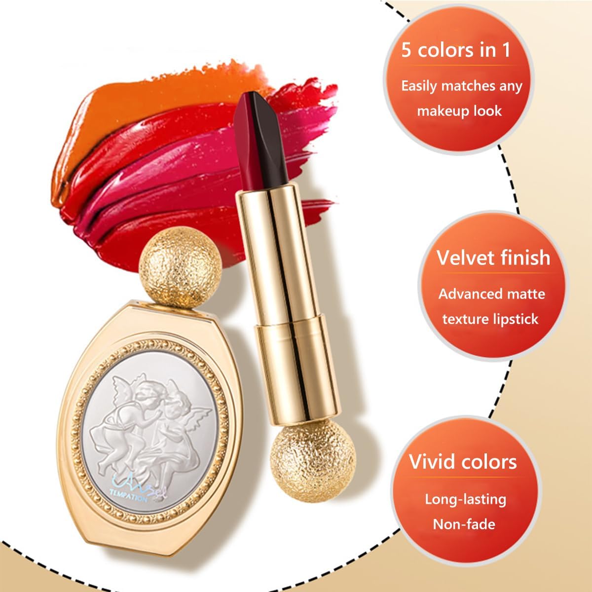 5-in-1 Multicolor Lipstick for Women - Highly Pigmented & Moisturizing | Long-Lasting Glossy Finish