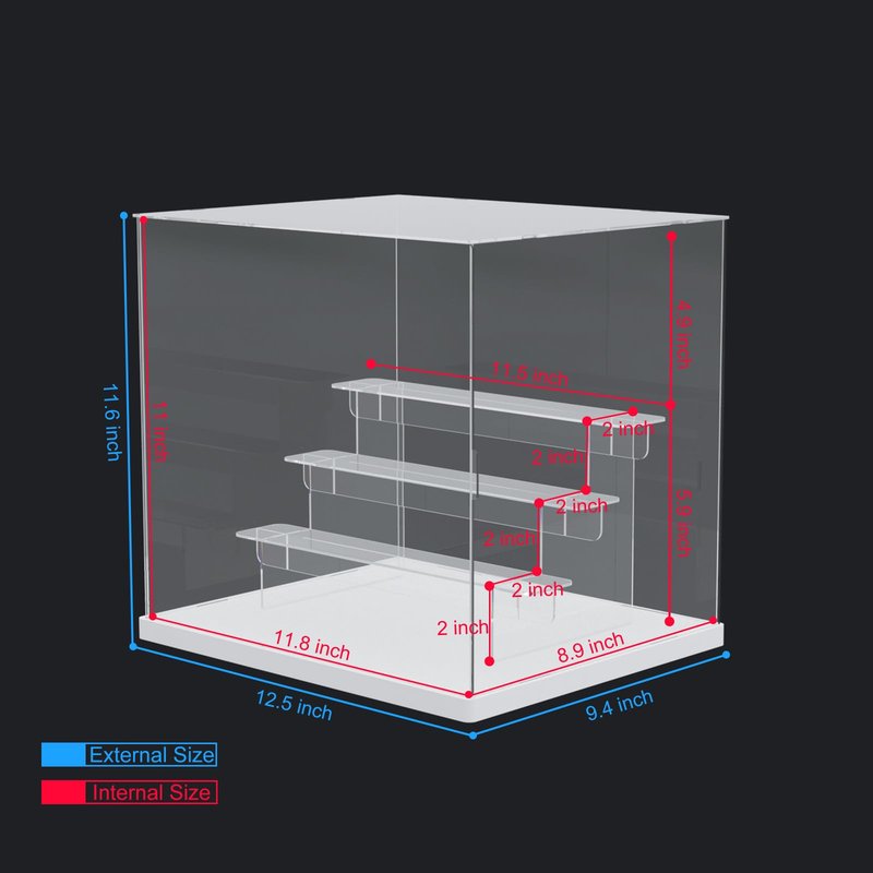 Nynelly 4 Tier Clear Acrylic Display Case Stand Assemble Countertop Showcase Dustproof Display Box for Minifigures,Funko Pop Collectibles Toys,White,12.4" L x 9.5" W x 11.6" H