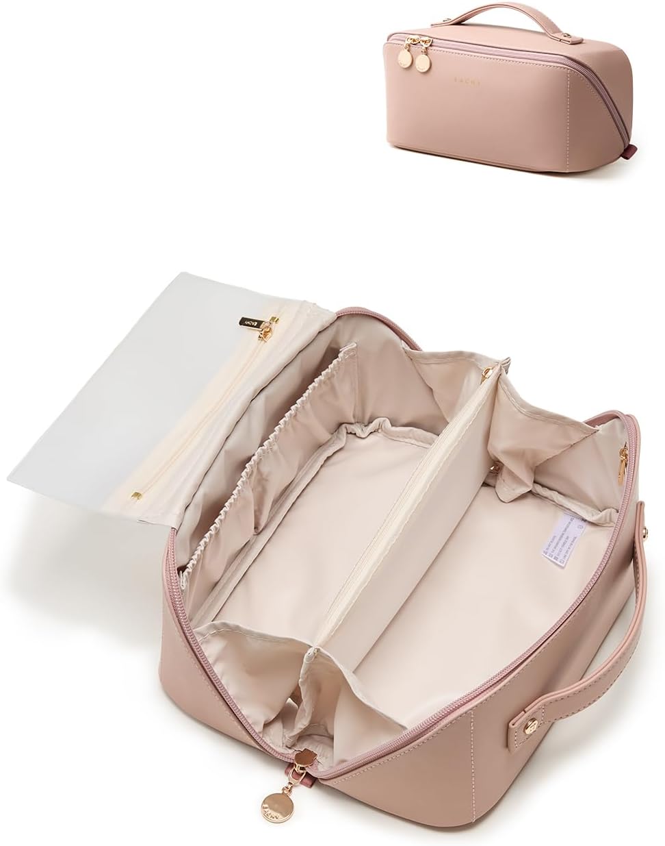 Travel Makeup Bag - Large Capacity Waterproof PU Leather Cosmetic Organizer for Skincare & Brushes | Portable Toiletry Bag
