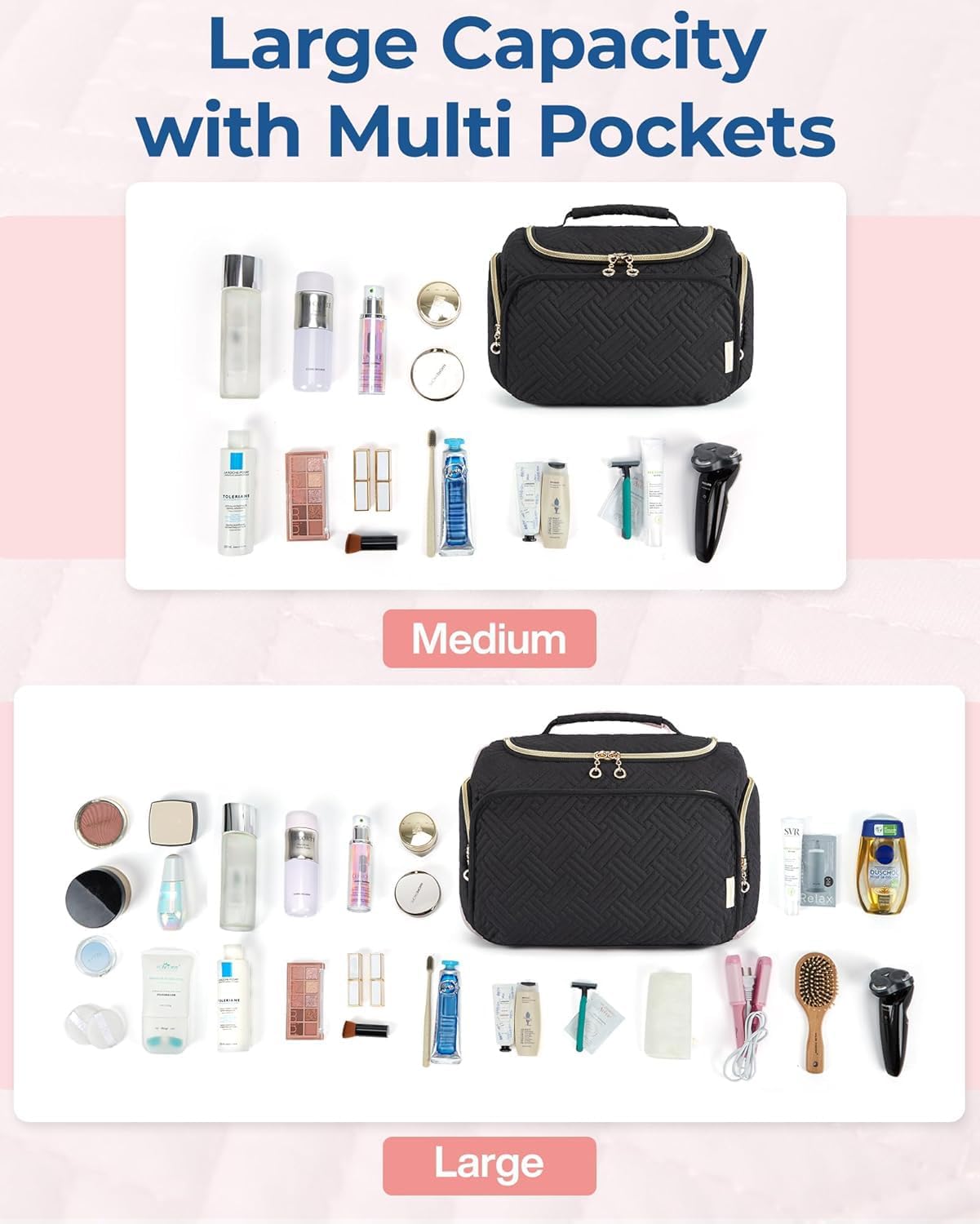 Travel Toiletry Bag for Women - Makeup Organizer with Handle | Full-Sized Cosmetic Bag