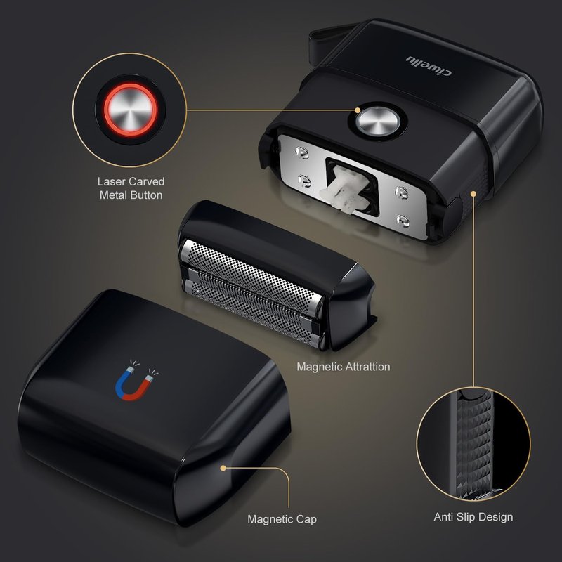 Electric Foil Shavers for Men：Upgraded Mini Electric Razor for Beard with 3 Floating Blades - Cordless Portable Travel Face Shaver USB-C Fast Rechargeable - IPX5 Waterproof(Black)