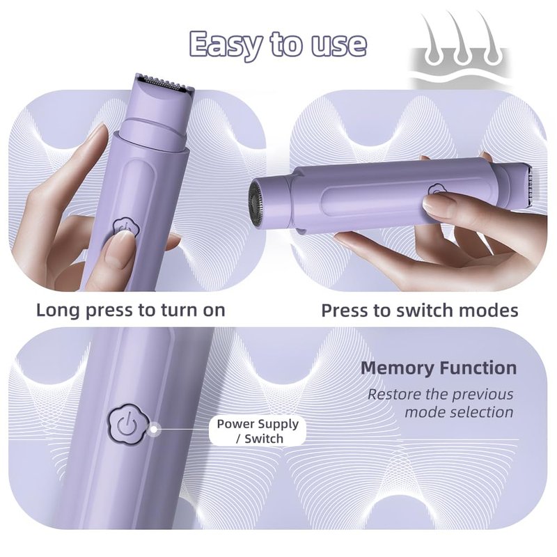 2 in 1 Women's Electric Shaver, Dual Head Bikini Hair Trimmer, IPX6 Waterproof, Wet & Dry, Bikini Underarm Leg Arm Body Facial Epilator, (Purple)