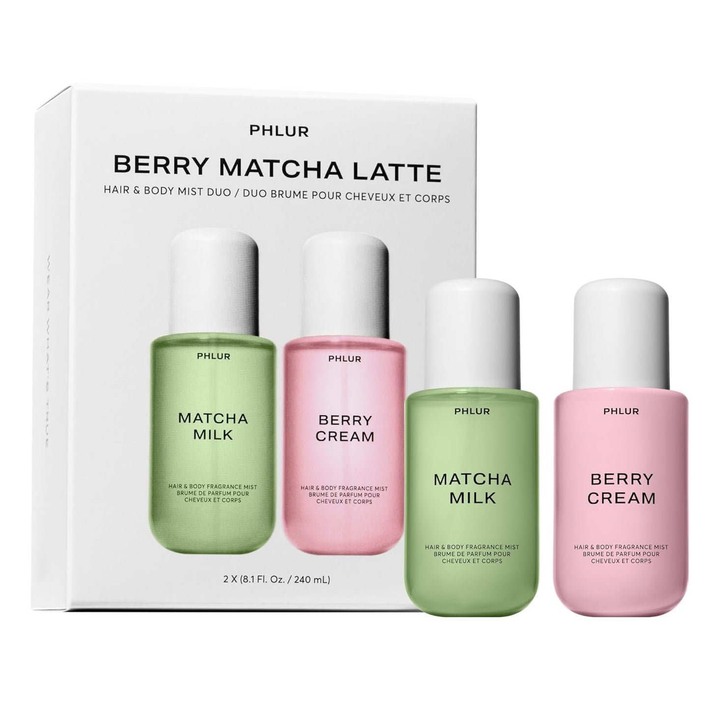 Berry Matcha Latte Body Mist Set - 8 Fl Oz Each | Refreshing Hair & Body Perfume for Women