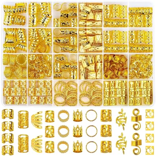280 Pcs Gold Hair Jewelry for Dreadlocks & Braids - Tuefuzy